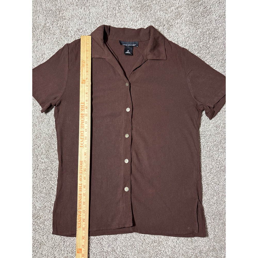 Y2K Briggs New York Womens Small Brown Textured Short Sleeve Button Up Shirt Top - Picture 5 of 7